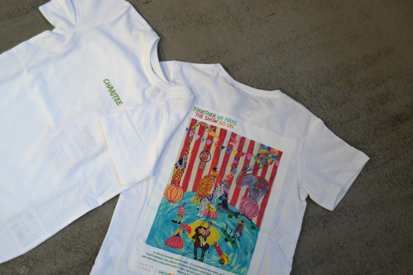 Kombi pakke - Voksen og børne T-shirt med Froeken Lunas farverige Cirkus motiv