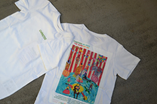 Kombi pakke - Voksen og børne T-shirt med Froeken Lunas farverige Cirkus motiv